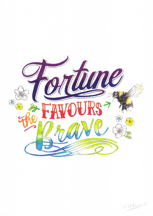 Fortune Favours The Brave Quote Art Print | Inspirational Wall Art | Motivational Decor